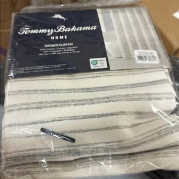 Tommy Bahama Tidal Stripe Beige Shower Curtain - Picture 6 of 7